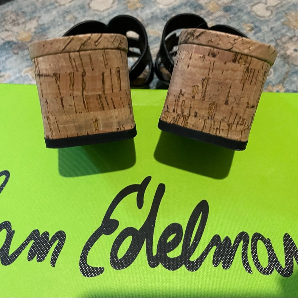 Sam Edelman Black Slide Sandals with Cork Block Heel - Picture 3 of 4